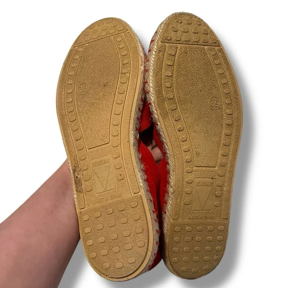 Verbenas Women’s Carmen Red Leather Suede Espadrilles Flats Shoes 39 8 M
